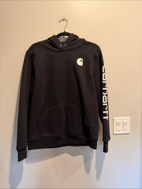 Carhartt Black Hoodie with White Logo Sleeve and Chest